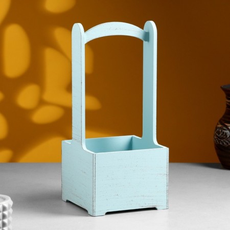 Kashpo - wooden box 13.5x13.5x30 cm gray -blue Provence