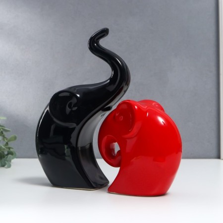 Souvenir Ceramics "Elephants Red and Black" set 2 pcs 12x12 22x13 cm-2