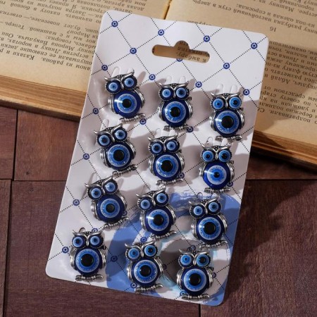 Brooch-reinforcing owl eyes, blue color in black silver (indivisible packing 12 pcs., Price per pcs.)-2