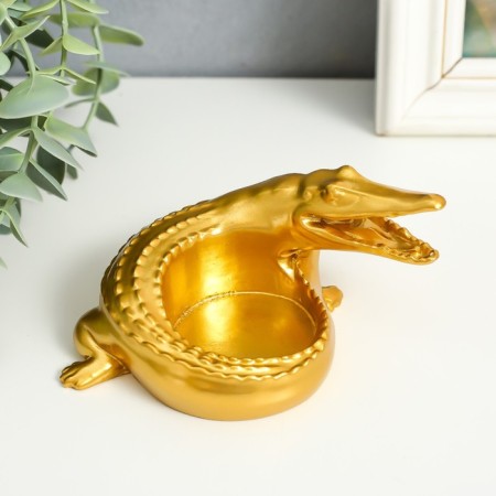 Polystone candlestick for 1 candle "Golden Crocodile" 7x10.5x9 cm-1