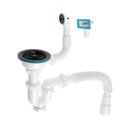 Aquant siphon for washing, 3 1/2 "x40 mm, straight -up/round overflows, with corrugation, direct -flowing, black