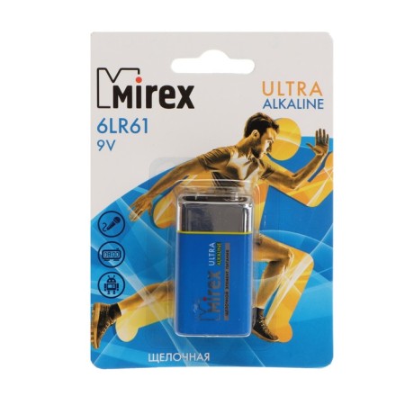 Battery alkalin Mirex, 6LR61-1BL, 9V, Crohn, Blister, 1 pc.