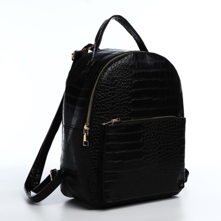 Women's backpack made of artificial leather with lightning, 1 pocket, black color
