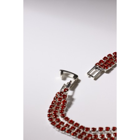 Bracelet with rhinestones "shining" three rows, red color in silver, 18 cm-2