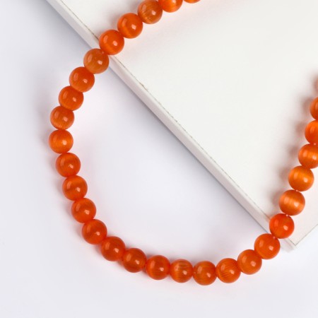 Beads made of natural stone "Cat Eye" set of 50 pcs., 1 pc. - 8 mm, orange-1