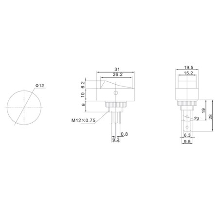 Klavichny switch 12V 30A (3C) On-off black oval with red backlight (RWB-523, ASW-20D-2)-1
