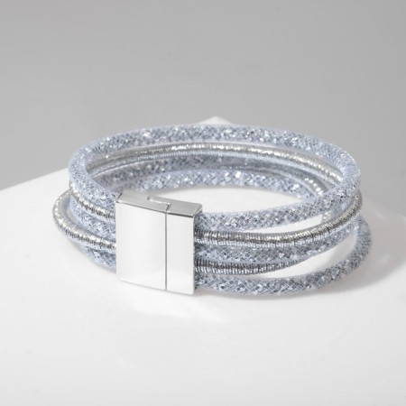 Bracelet "on the magnet" with rhinestones, the color is gray in silver, 20 cm-1