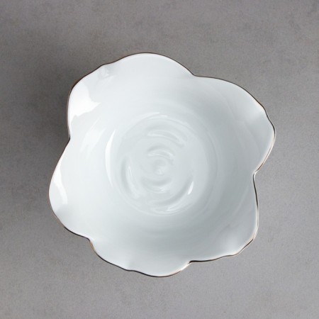 Rosa salad bowl, on a stand, 800 ml, gold stroke, porcelain, Iran-2