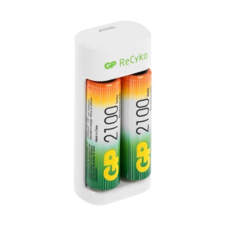 Charger GP E211 + 4 AA/AAA 2100/800 MAh, white batteries