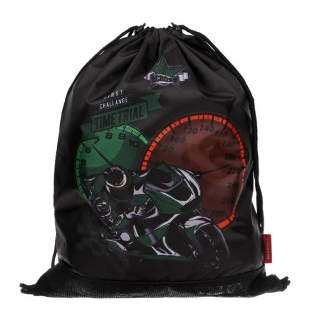 Frame backpack 39 x 29 x 17 cm, Across 410, filling: bag, pencil case, black/green ACR22-410-1-16