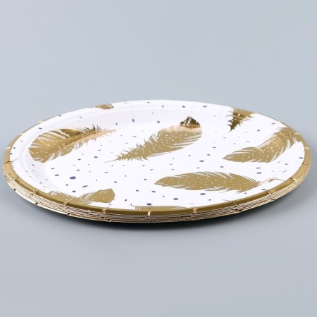 Paper plate "Golden feathers", in a set of 6 pcs.-1