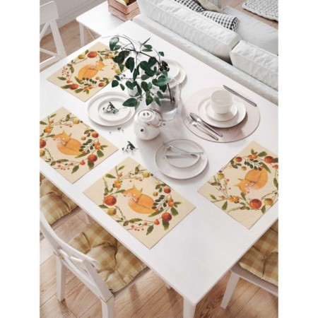 A set of napkins for setting the table “Fox, fox, fox...”, rectangular, size 32x46 cm, 4 pcs