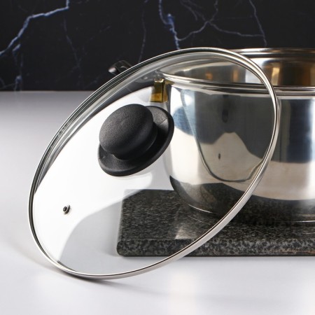 Glass cover for pans and pots "Dolyana", D = 24 cm, stainless rim, plastic handle-1