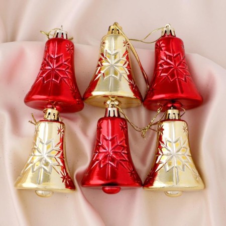Jewelry decoration "Bell with stars" (set 6 pcs) 5x6 cm, red gold