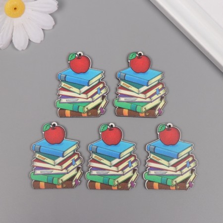 Decor for creativity wood "Stack of books with an apple" set of 5 pcs 4.5x4x0.3 cm-2