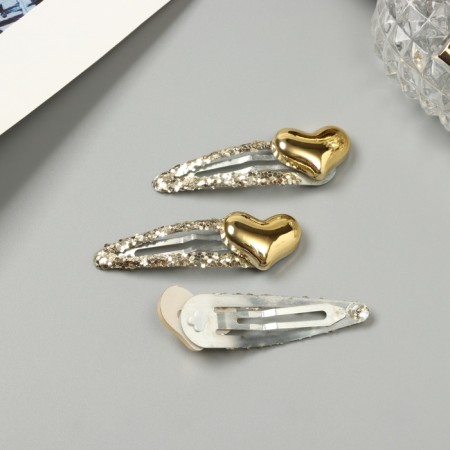 Hair invisibility "Agatha" (set 3 pcs) heart, 5 cm, gold-2