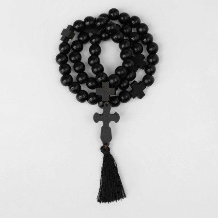 Parsing wooden "Orthodox" 50 beads through a cross, black color-1