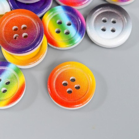 Buttons wood for creativity 4 punctures "Rainbow" set 20 pcs mix 1.8x1.8 cm-1
