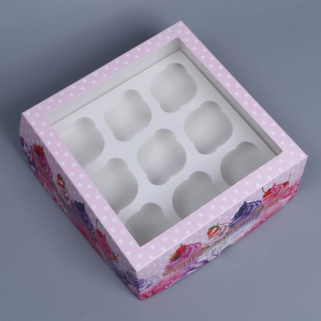 Capcake box, confectionery packaging with a window, 9 cells "Capcake", 25 x 25 x 10 cm-1