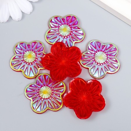 Decor for creativity Plastic "Flower" Holography Red set 6 pcs 3.5x3.5 cm-2
