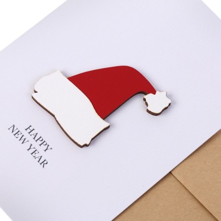 A postcard with a wooden element "Happy New Year!" Handmade, red cap, 14.7x10.5 С 1012702-1