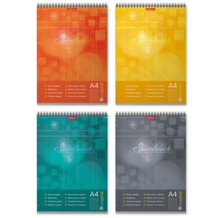 A4, 80 sheets, cell, Erichkrause "Spiralblock" notebook, cardboard cover, firm substrate, outlet, 100%, miceneration, mix