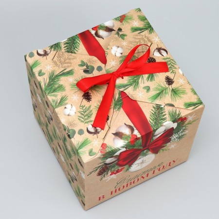 Folding box "Happiness in the New Year", cotton, 18 x 18 x 18 cm, New Year-1