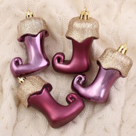 Decoration Christmas tree "Elf Boot" 5x6.5 cm (set 4 pcs) burgundy