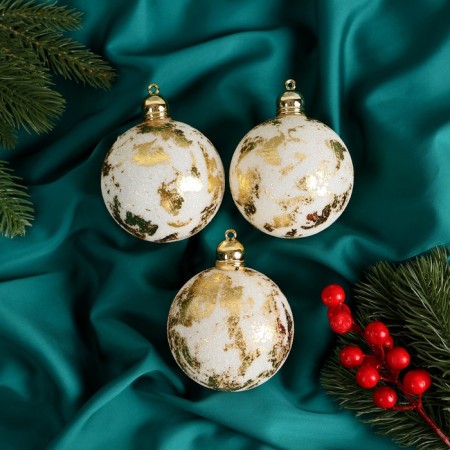 Set of balls plastic D-8 cm, 3 pcs "Rose" white-golden