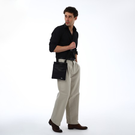 Male bag over the shoulder, Textura, artificial leather, black color-9