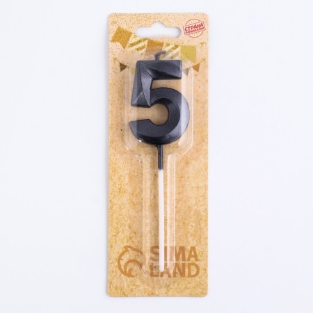 Candle in the cake on the skewer "Fine", the number "5", black, 5 cm-6