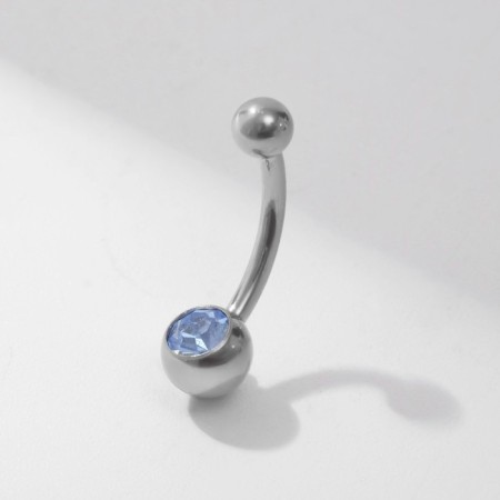Piercing in the navel "Zircon", circle, blue color in silver