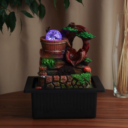 Fountain "Waterfall from barrels under the tree" 28x23 cm (with backlight)-3