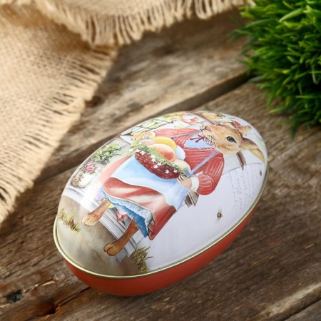 Casket Metal Egg "Bunny with a basket of eggs" 11x6.5x7 cm-1
