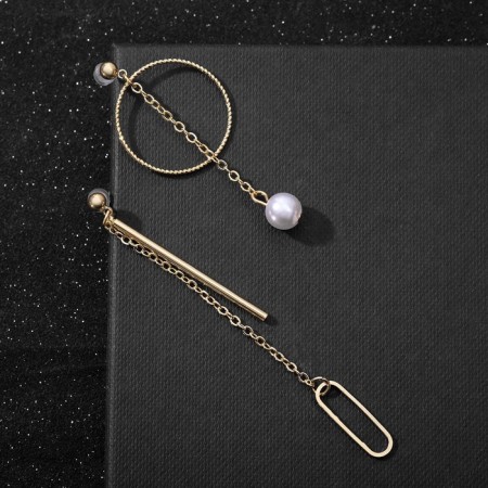 Earrings with pearls "multi -level" circle with a stick, white color in gold-1