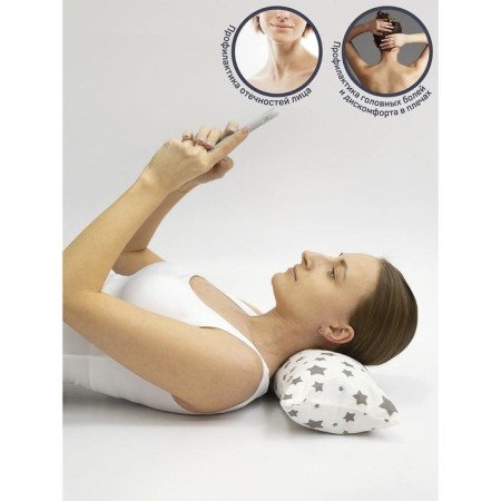 Pillow orthopedic roller with buckwheat luster, size 20x50 cm, stars, white color-5