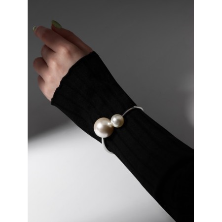 Bracelet Cuff "Pearl", metal, color silver-3