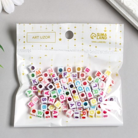 Beads for creativity plastic "English letters on a cube" Color set 20 g 0.5x0.5x0.5 cm-4