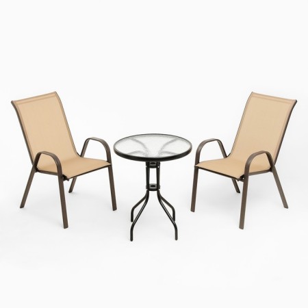 Set of garden furniture: table + 2 stools, beige, textile