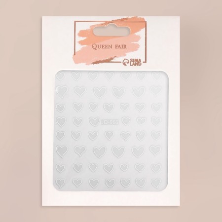 Nail stickers "heart", voluminous, white color-3