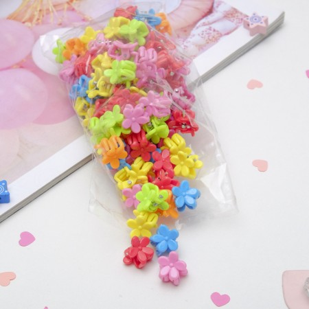 Hair crab "Mini" (set 100 pcs) Flower Color, 1 cm, mix