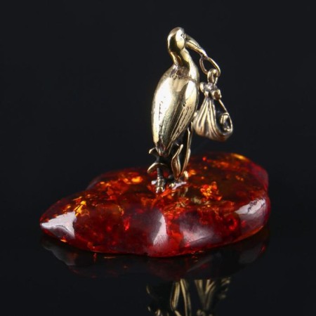 Souvenir "Stork", brass, amber resin, 3.2x0.8x1.5 cm-2