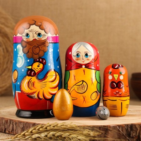 Matryoshka "Ryaba chicken", plot, 5 puppet, 13.5 - 15 cm, mix
