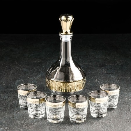 Set of drinking Flora, 7 items: Capherine 500 ml, pile 50 ml, 6 pcs, with engraving and spraying