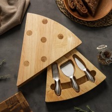 Set for the supply of cheese Cheese, 3 knives, wood