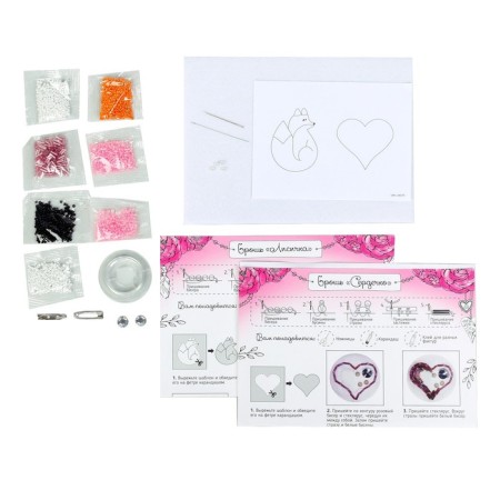 Fleet brooch, embroidery with beads "Fox and heart", 2 pcs.-2