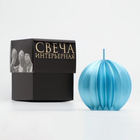 Figure candle "Faced ball", 6.5x6.5 cm, turquoise, in a box-3
