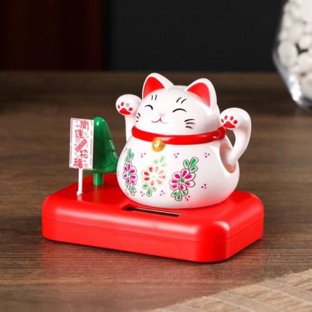 Plastic pendulum from the solar battery "Cat Mani-Neko with flowers" White 8x10x6 cm-2