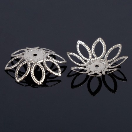 Hats for beads (set 10 pcs.) SM-075, 2 × 24 mm, silver color