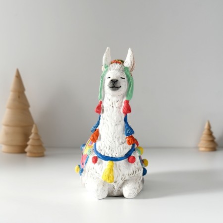 Polystone souvenir "Lama in color blanket and hat with pompons" 15x8.5x16.5 cm-2